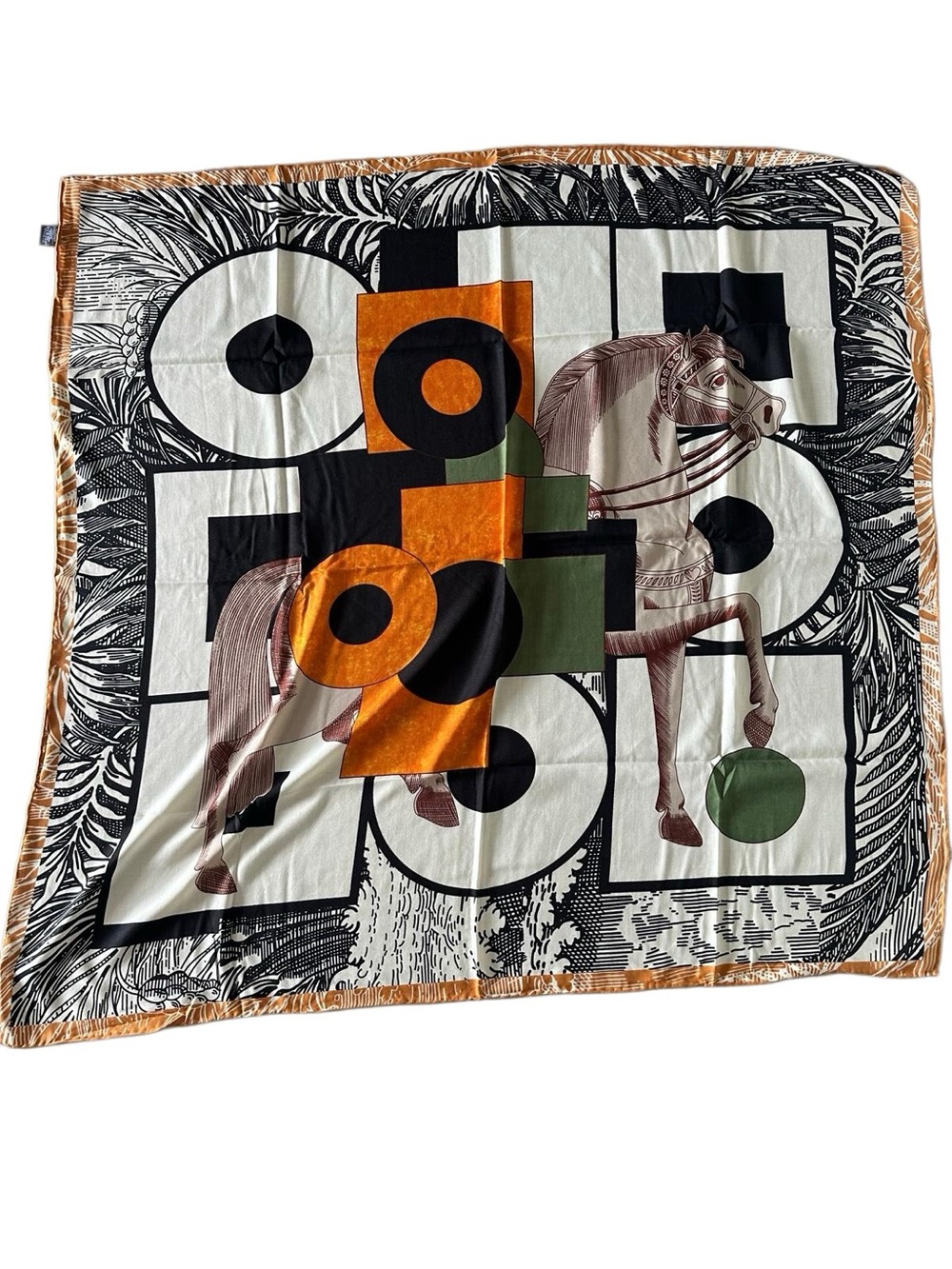 Printed Decorative Scarf Throw in Black, White, Orange, Green